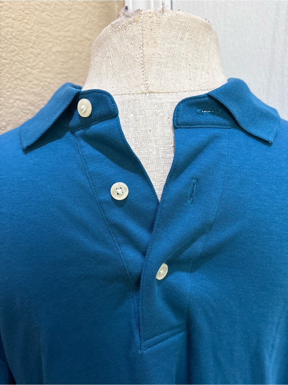 Lands’ End Supima Cotton Long Sleeve Polo Shirt Teal Blue Medium Tall - Picture 2 of 6